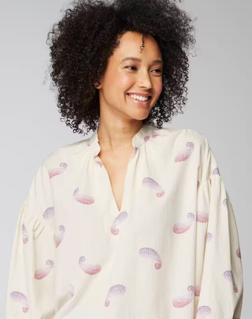 J. Jill Small NWT Women's Oversized Split Neck Top Paisley Balloon Sleeves
